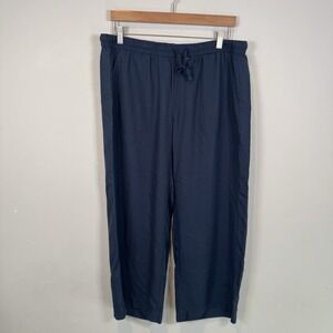 Splendid Cropped Wide Leg Pant Drawstring Navy 1767950 Linen Casual Women Xlarge